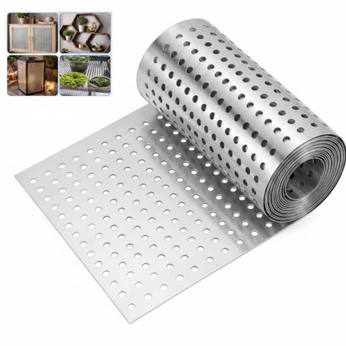304 Stainless Steel Perforated Sheet Roll 11.8"w x 78.7"L Cuttable Metal Mesh Panel with 0.3 Inch Round Holes 0.32mm Thick for Vent Cover Drainage Cabinet Insert BBQ Smoker DIY Projects Gutter Guard