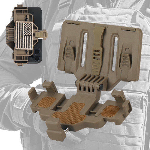 EralcNa Tactical Molle Phone Holder for Plate Carrier Vest, Quick-Release Heavy Duty Phone Chest Mount for 6.0"–7.7" Smartphones Police & Outdoor Gear Accessories (tan)