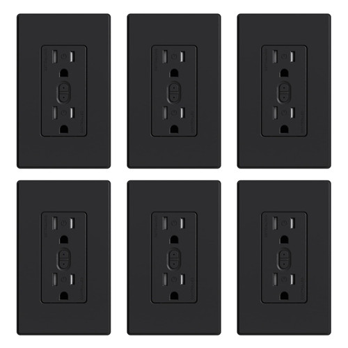ELEGRP Smart Plug, Smart in-Wall Outlet Compatible with Alexa and Google Assistant, 2.4GHz Wi-Fi Smart Receptacle with Energy Monitoring, No Hub Required, UL Listed, Black, 6 Pack