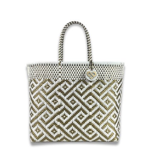 MARIA VICTORIA Handwoven Plastic Mexican Tote Bag Large For Women, Waterproof, Lightweight, Multi-Color Design, Perfect for the Beach, Shopping, and Everyday Use, Nova GW Large