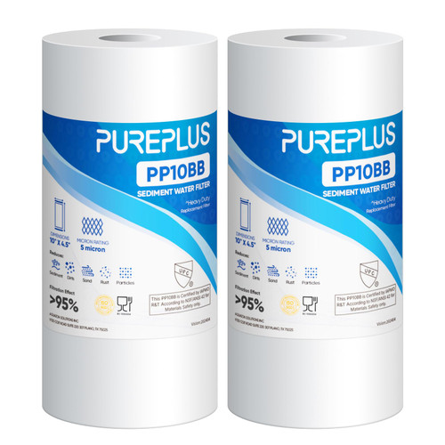 PUREPLUS 5 Micron 10"x4.5" Whole House Sediment Water Filter, 2 Pack