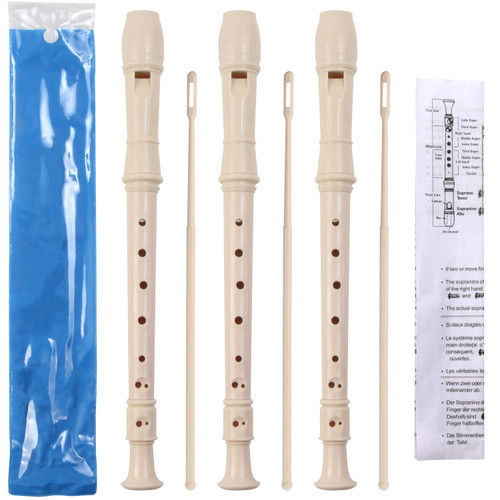 SANNIX 3 Pack 8 Hole Soprano Descant Recorder Instrument for Recorders with Cleaning Rod and Instruction German Style (Ivory White)