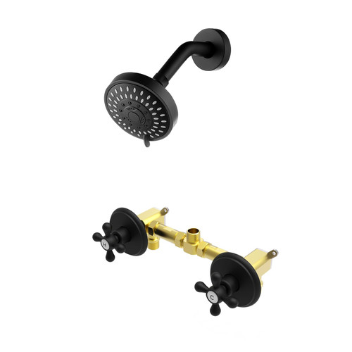 BEIYI 2 Handle Shower Faucet Set and 5 Mode Shower Head, Matte Black