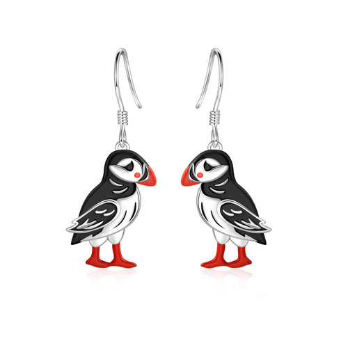 Puffin Dangle Earrings for Women: Silver Puffin Earrings Bird Jewelry Gifts