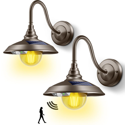 SIEDiNLAR Solar Barn Light Outdoor Aluminum 3 Modes Remote, 2 Pack Bronze