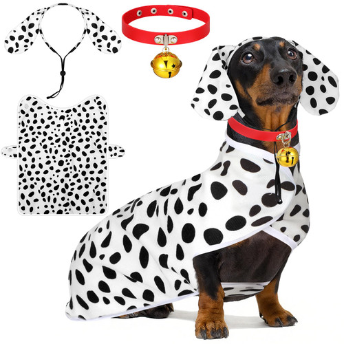 Dansydaisy 3 Pcs Dalmatian Small Dog Costume Set, Cow Dot Print Dog Outfit
