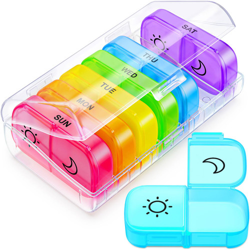 AUVON Weekly Pill Organizer 2 Times a Day, One-Sided Opening, Easy to Use
