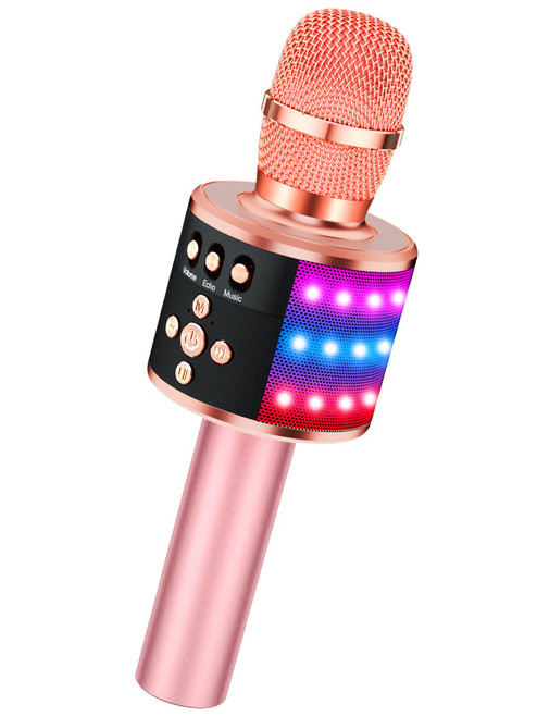 BONAOK Karaoke Microphone for Kids & Adults - Bluetooth Microphones Singing Mic with Disco Lights, Echo Effect, Built-in Speaker Portable Karaoke Player for Party Travel Gifts Q78(Rose Gold)