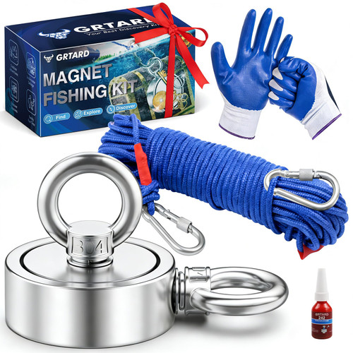 Grtard 700 LBS Fishing Magnet, 2.36 Inch Double Sided Fishing Magnet Kit