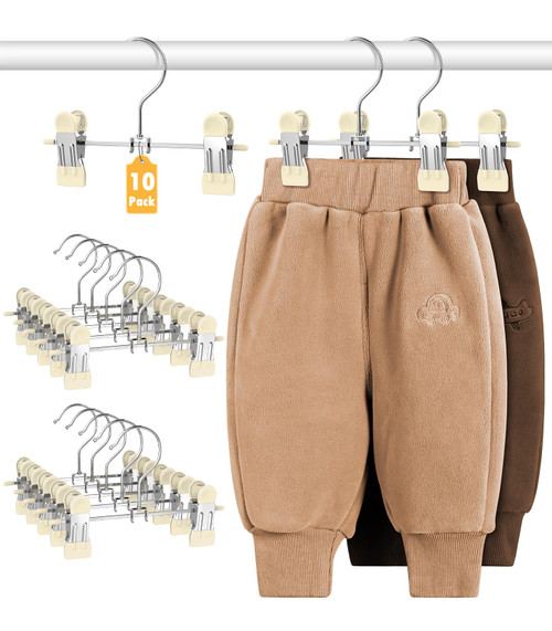 DOIOWN 10 Pack Baby Pants Hangers with Clips, Toddler Non-Slip Space Saving Hangers for Pants, Skirts, Clothes - Baby Essentials Closet Organizer