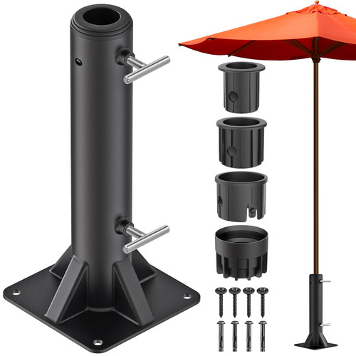 Dolibest Heavy Duty Deck Mount Umbrella Holder with Plastic Sleeve, Fully Welded Steel Patio Umbrella Base up to 2'' Poles, Outdoor Umbrella Stand for Patio Table, Balcony, Decks, Docks (Enhanced)