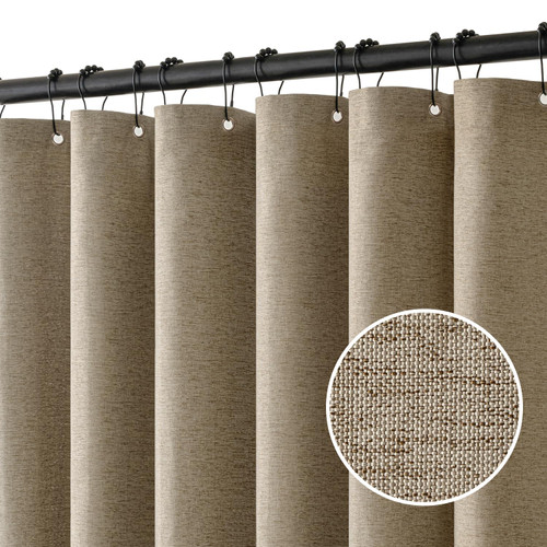 MIULEE 72 x 84 Extra Long Linen Shower Curtain Khaki 12 Metal Hooks