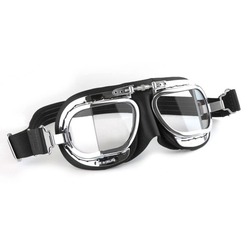 Halcyon Mk49 Black Leather Classic Motorcycle Goggles/Classic Flying Goggles (Black, Compact)