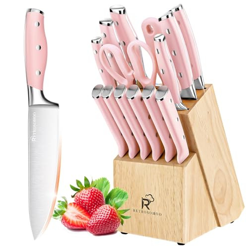 Pink Knife Set,15 Pieces Professional Kitchen Knife Set with Universal Knife Block, Super Sharp Knife Set with Ergonomic Handle Non-stick Stainless Steel Knife Block Set (Pink-15 Pieces) Pink Knife Set,15 Pieces Professional Kitchen Knife Set with Universal Knife Block, Super Sharp Knife Set with Ergonomic Handle Non-stick Stainless Steel Knife Block Set (Pink-15 Pieces)