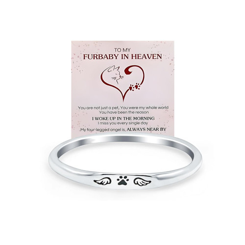 LIU JUN Paw Print Thin Ring For Women, To My Furbaby In Heaven Angel Wing Claw Pet Missing You Always Memorial Gifts Jewelry (Silver, 9)