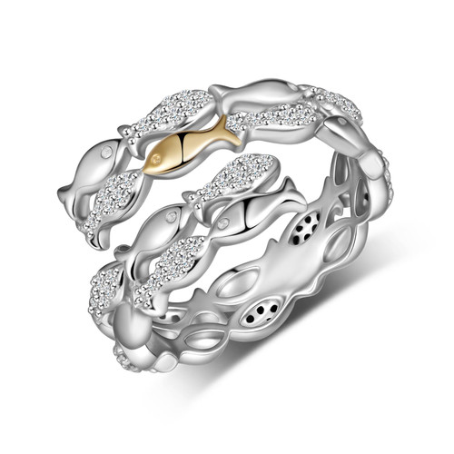 Lieditia Swim Against The Current Ring 925 Sterling Silver Hope Inspirational Adjustable Rings Fish Jewelry Gifts for Women