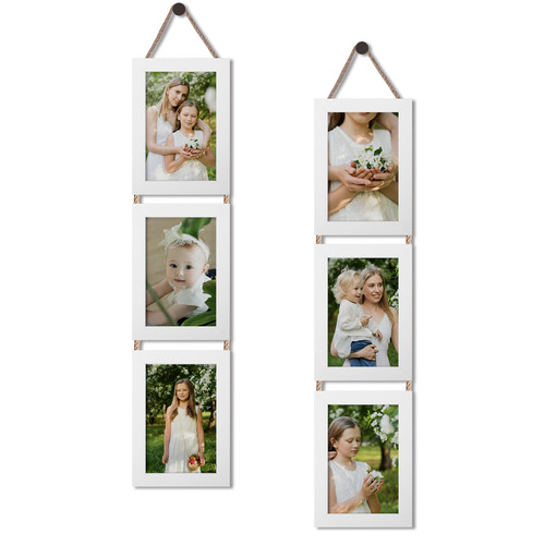 QUTREY 4x6 Collage Picture Frames White, 3 Openings Vertical 4 x 6 Hanging Photo Frames Display 4 by 6 inch Pictures for Wall Decor, 2 Pack