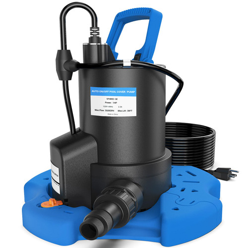 AgiiMan 1HP Automatic Pool Cover Pump, Submersible Sump Pump, Light Blue