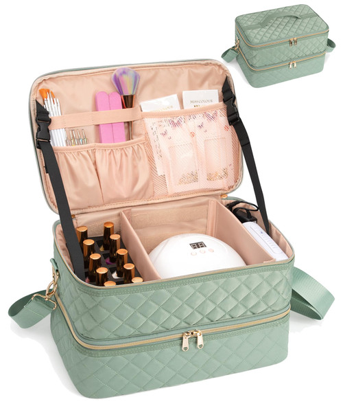Ethereal Nail Polish Organizer Case Holds 50+ Bottles(15ml/0.5fl.oz) and Nail Lamp, Double Layer Nail Polish Storage Bag for Nail Kit, Manicure Tools, Green Ethereal Nail Polish Organizer Case Holds 50+ Bottles(15ml/0.5fl.oz) and Nail Lamp, Double Layer Nail Polish Storage Bag for Nail Kit, Manicure Tools, Green