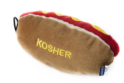 Copa Judaica Chewish Treat 6 by 3 by 3-Inch Kosher Hot Dog Squeaker Plush Dog Toy, Multicolor