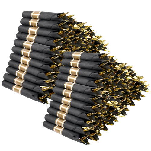 400 PCS Pre Rolled Cutlery Sets, Premium Gold Plastic Flatware Set Wrapped in Black Napkin, Disposable Cutlery Set with 100 Forks, 100 Knives, 100 Spoons, 100 Napkins for Wedding, Party, Dinner