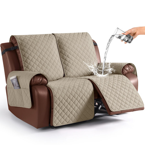 KinCam Waterproof Loveseat Recliner Covers Washable, 2 Seater, Khaki