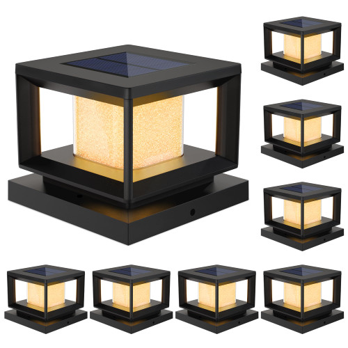 Mlambert 8 Pack Solar Post Lights, 4x4 6x6 Wooden Vinyl Fence Cap, Black