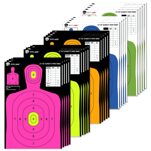 Atflbox 5-Color Silhouette Paper Target for The Range, 23X35 inch High Visibility Target Paper for Indoor and Outdoor Use, Suitable for Handguns, Pistols, Rifles, Airguns, Pellet BB Guns (25 Pack)