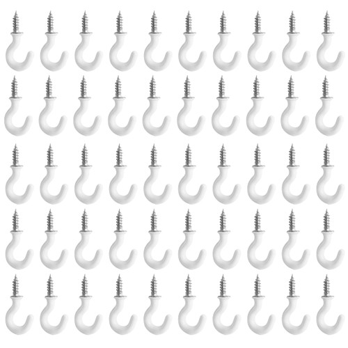 Jamiikury 50 White Cup Hooks, 1/2 Inch Metal Screw-in Mini Hooks for Decorative Craft Hanging