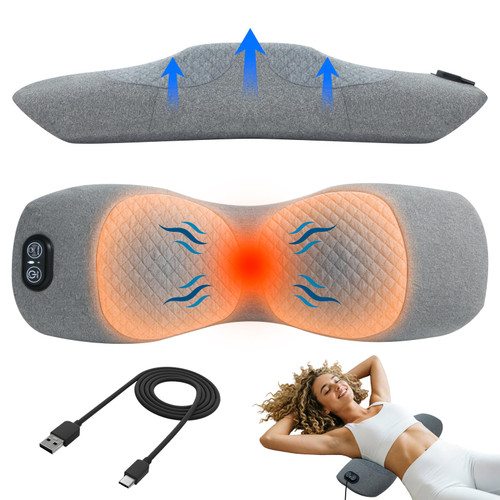 Triple Fusion Back Massager with Stretching, Vibration and Heat, 3-in-1 Electric Lumbar Pillow for Lower Back Tension Relief, Deep Tissue Relaxation Massage for Home, Office, Bed, Sofa, and Car Use