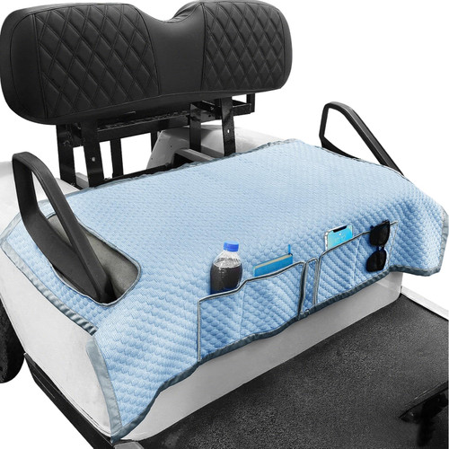 Golf Cart Seat Cover, Ice silk anti-slip Seat Pad Suitable for EZGO, Yamaha, Club Car, and Other Golf Cart Front Seats, Dual-Seat Pad with 4 Pockets Keeps Seats Cool and Clean 50.2* 29.7in Blue