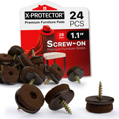 Screw-On Felt Furniture Pads X-Protector 24 PCS - 1.1” Premium Chair Glides