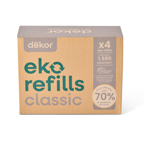 Diaper Dekor CLASSIC Diaper Pail Refills | 4 Count Unscented | Exclusive End-of-Liner Marking | Thick Quick & Easy to Replace | Most Economical Refill System | for Original and Eko Style Pails