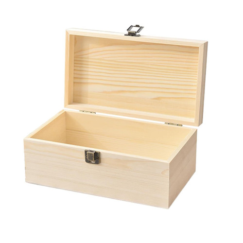 Aiofaervy Large Unfinished Wooden Box with Locking Clasp, 13x10x4.5 inch Natural Wooden Storage Boxes Unfinished Pine Wood Box for Art Hobbies Photos Jewelry DIY and Home Storage