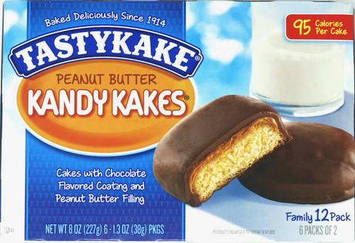 Tastykake Peanut Butter Kandy Kakes Family Pack / Cakes With Chocolate Coating and Peanut Butter Filling / 12 Cakes Total Per Box (12-Boxes)
