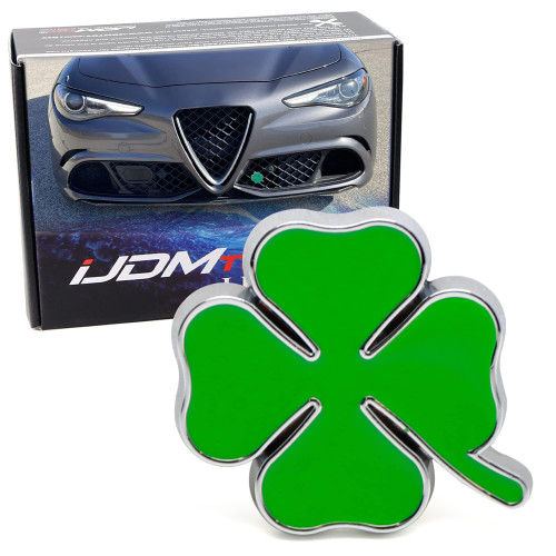 iJDMTOY The Lucky Quadrifoglio Four Leaf Clover Cloverleaf Emblem Badge w/Grille/Mesh Mount Bolt Anchor Compatible with Alfa Romeo