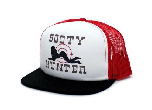 Booty Hunter Flat Bill Unisex-Adult One-Size Trucker Hat Cap Black/Red/White Booty Hunter Flat Bill Unisex-Adult One-Size Trucker Hat Cap Black/Red/White