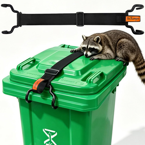 SoJumpvr Trash Can Lid Lock Elastic Strap with Handle for Animals & Wind