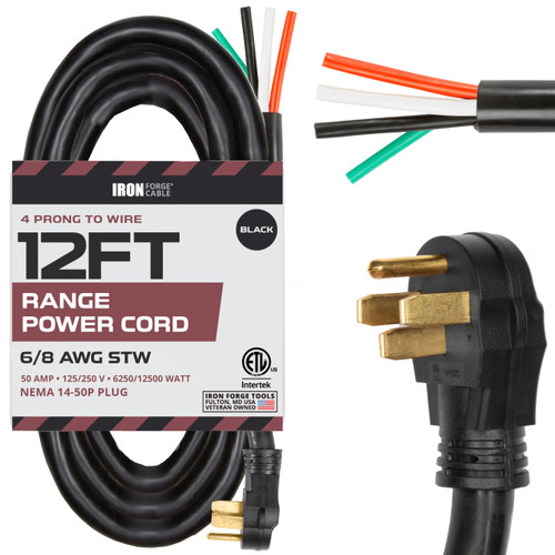 Iron Forge Cable 4 Prong Range Cord, 12 Ft - NEMA 14-50