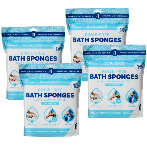 Scrubzz Disposable No Rinse Bathing Wipes - All-in-1 Single Use Shower Wipes, Simply Dampen, Lather, and Dry Without Shampoo or Rinsing (Unscented, 4-Pack) Scrubzz Disposable No Rinse Bathing Wipes - All-in-1 Single Use Shower Wipes, Simply Dampen, Lather, and Dry Without Shampoo or Rinsing (Unscented, 4-Pack)