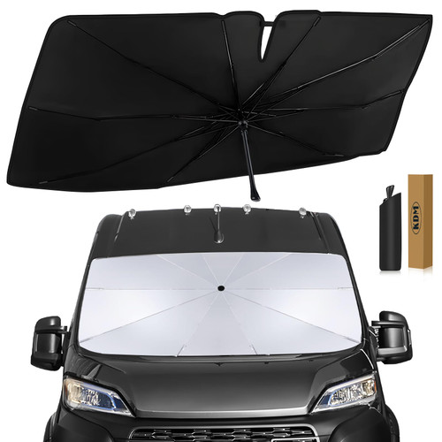 KDM Umbrella Style Windshield Sun Shade for 2014-2024 Dodge Ram ProMaster