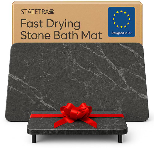 STATETRA Stone Bath Mat Quick-Dry Absorbing Diatomaceous Earth Bath Mat | 2 Stone Mats - Large & Small Mat for Bathroom | Anti-Slip Diatomaceous Bathmat 100% Natural Bathroom Rug Stones (Black Marble)