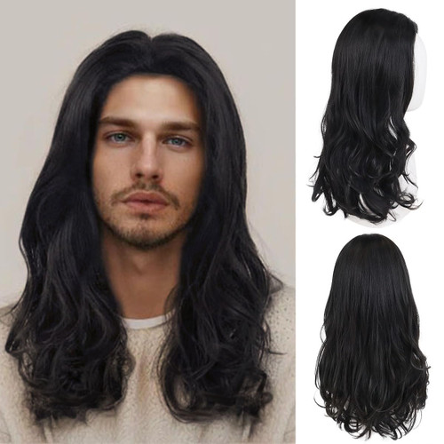 22 inch Long Black Curly Wigs for Men Vintage Hairstyle Snape Cosplay Wig