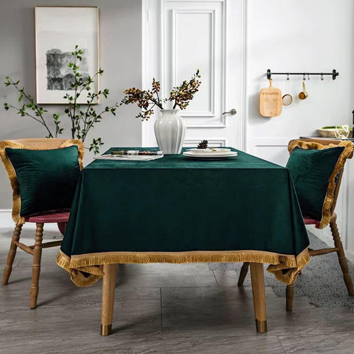 FAIRY KAARI Velvet Tablecloth Luxurious Green Rectangle Table Tablecloth Thickset with Luxurious Gold Tassels Table Cloth for Home Decor Christmas Wedding, Party, Banquet and Events 55X102inch FAIRY KAARI Velvet Tablecloth Luxurious Green Rectangle Table Tablecloth Thickset with Luxurious Gold Tassels Table Cloth for Home Decor Christmas Wedding, Party, Banquet and Events 55X102inch