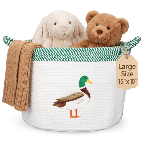 SiliFine 15"x11" Mallard Storage Basket with Handles for Nursery