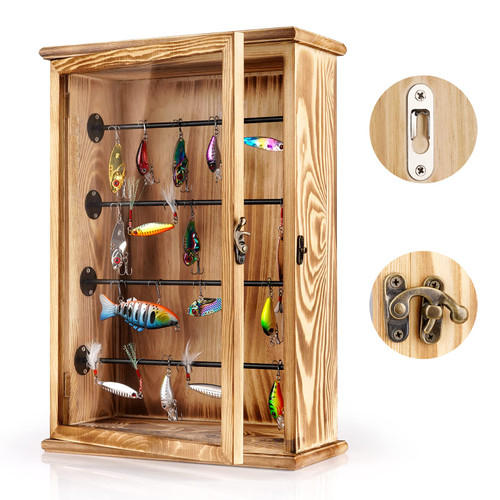 Ibnotuiy Fishing Lures Storage Display Case Wall Cabinet Tackle Box Organizer Fishing Gifts for Men with Door and Lockable for Study Room, Collection Room, Office, Garage