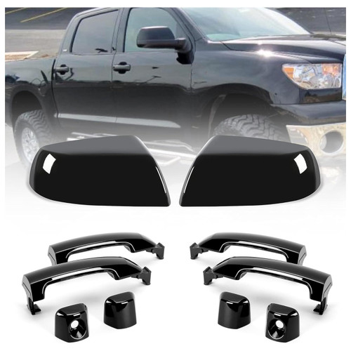 HECASA 4 Mirror Covers+ Door Handles Kit Compatible with 2007-2022 Tundra