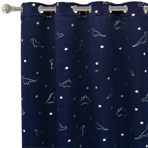 LORDTEX Dinosaur and Star Foil Print Blackout Curtains for Kids Room - Thermal Insulated Curtains Noise Reducing Window Drapes for Boys and Girls Bedroom, 52 x 63 Inch, Navy, Set of 2 Panels LORDTEX Dinosaur and Star Foil Print Blackout Curtains for Kids Room - Thermal Insulated Curtains Noise Reducing Window Drapes for Boys and Girls Bedroom, 52 x 63 Inch, Navy, Set of 2 Panels