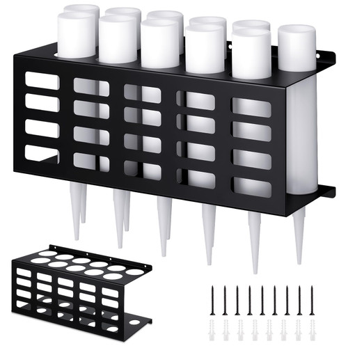 Landhoow Wall Mount Caulking Tube Holder with 11 Pcs 11 oz Empty Caulking Sealant Tubes, Metal Caulk Sealant Storage Rack Organizer for Workshop Shop Garage, 15.7 x 6.3 x 6 Inch