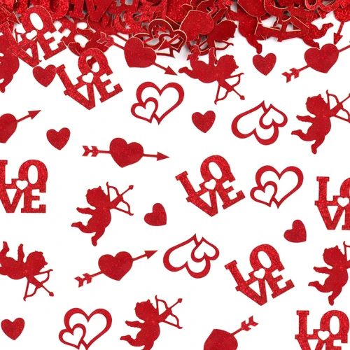 200PCS Valentine's Day Confetti Red Love Hearts Love Words Cupids Decor Confetti Valentines Glitter Paper Confetti for Valentines Day Party Favor Wedding Gifts Holidays Table Favor Decorations